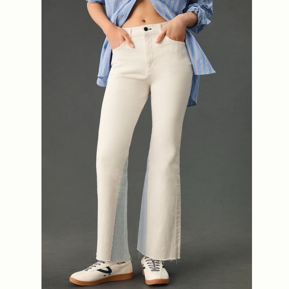 Anthropologie ASSK NY The Geek High Rise Kick Flare Jeans Ivory Blue 27 NWT
